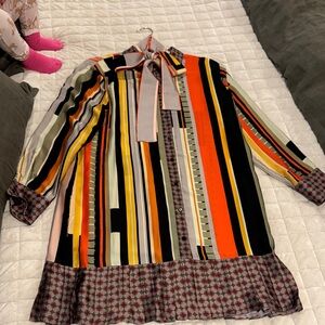 Alexis Geometric Red and Gray Patterned Top